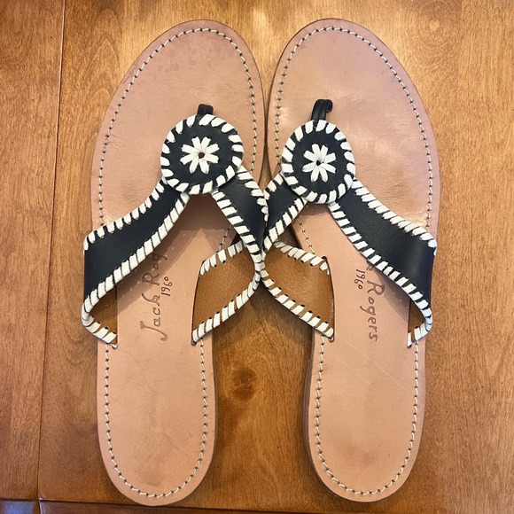 Jack Rogers Navy Contrast Toe Slip On Leather Thong Sandals Size 9.5M - Picture 3 of 4